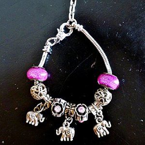 Charm Bracelet with Elephant Charms and Detailed Ornate Beads